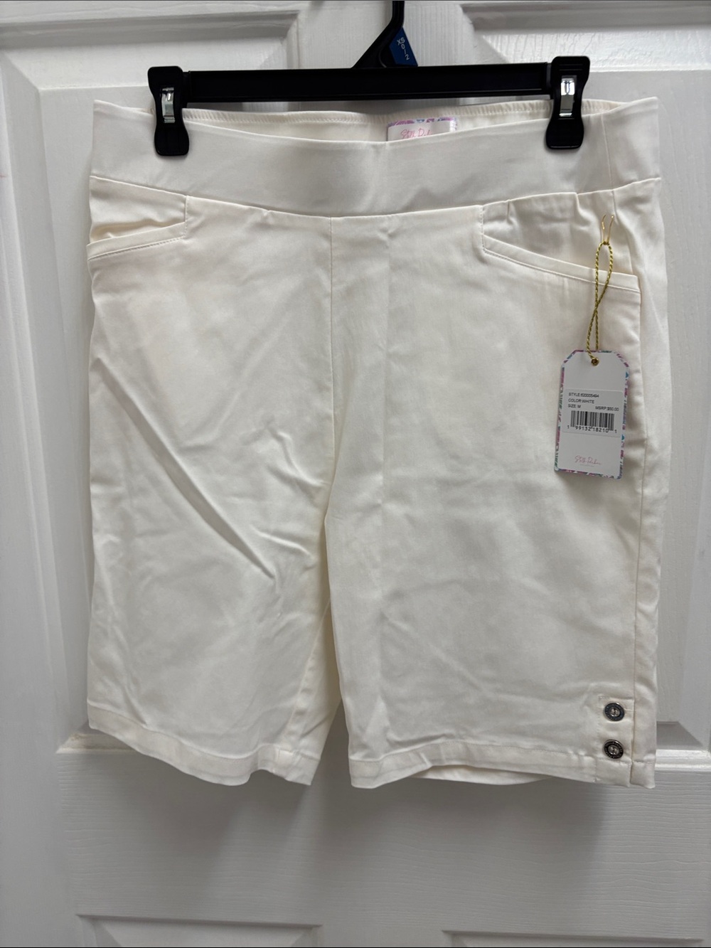 Women’s Cream Pull-On Bermuda Shorts with Button Detail